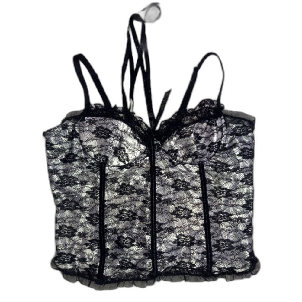 Halloween Costume Coquette Lace-Up Corset Black White Lace Lingerie Bustier L